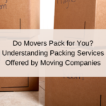 Stacked moving boxes labeled with different room names, illustrating the concept of packing services provided by moving companies.